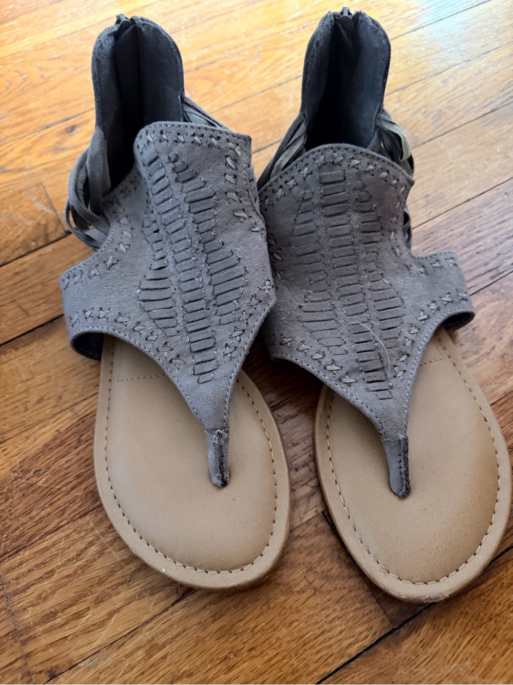 Altar'd State Taupe Suede Braided Thong Sandals